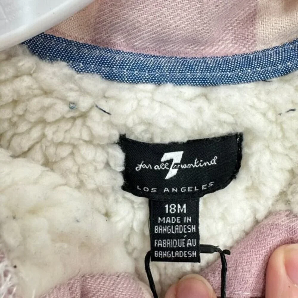 7 For All Mankind Pink Plaid Fleece Sherpa Shacket for Girls Fall Adorable 18M